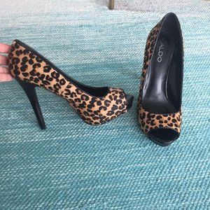 ALDO, GENUINE LEATHER LEOPARD PRINT SHOES, SZ. 8,  IN BOX